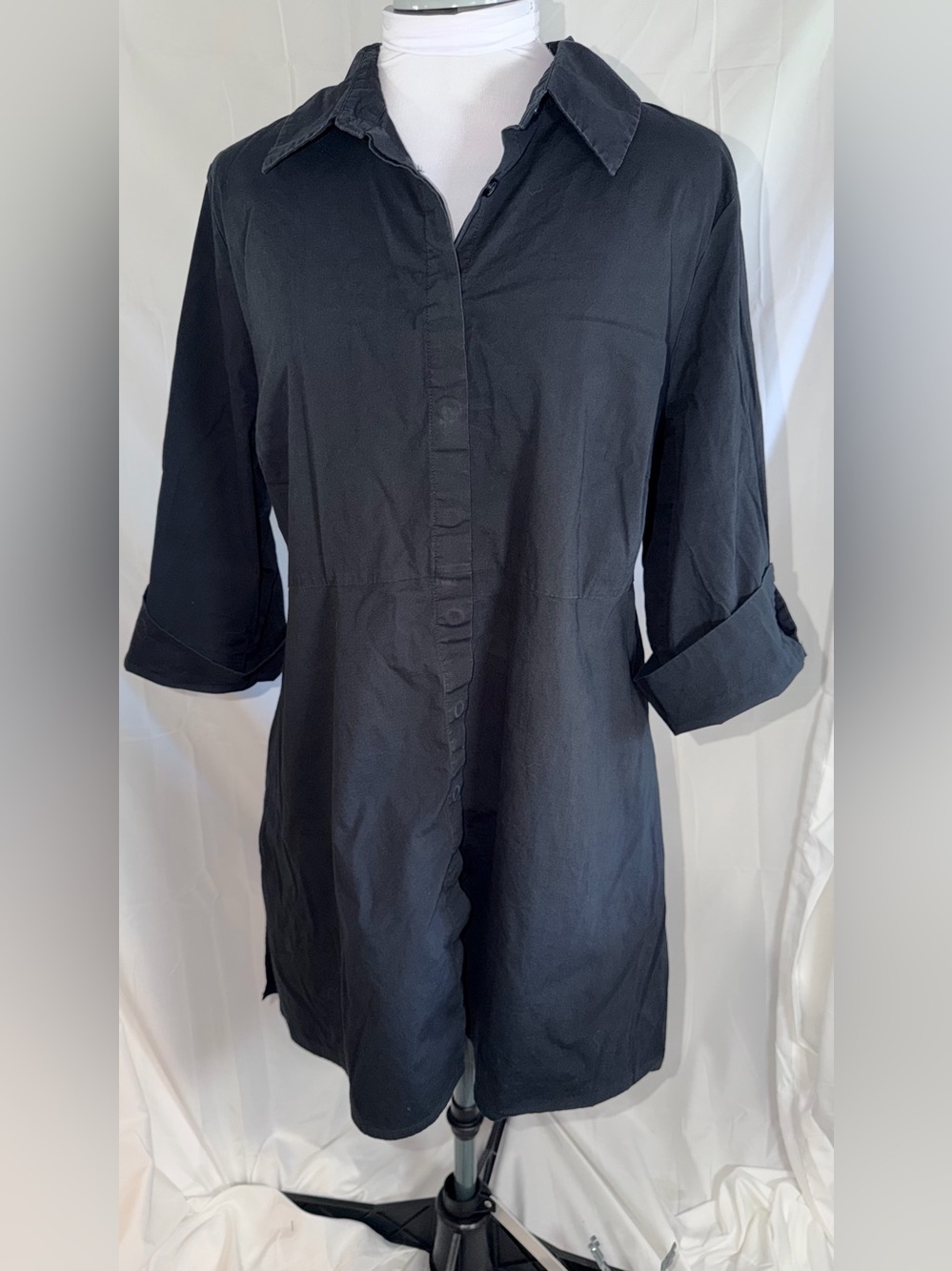 Dennis Basso Shirt Dress Classic Black Button-Front